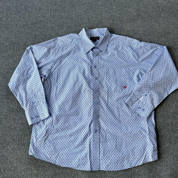 Ariat Shirt Mens 2XL Blue Geometric Western Button Down Long Sleeve Cotton - Picture 2 of 12